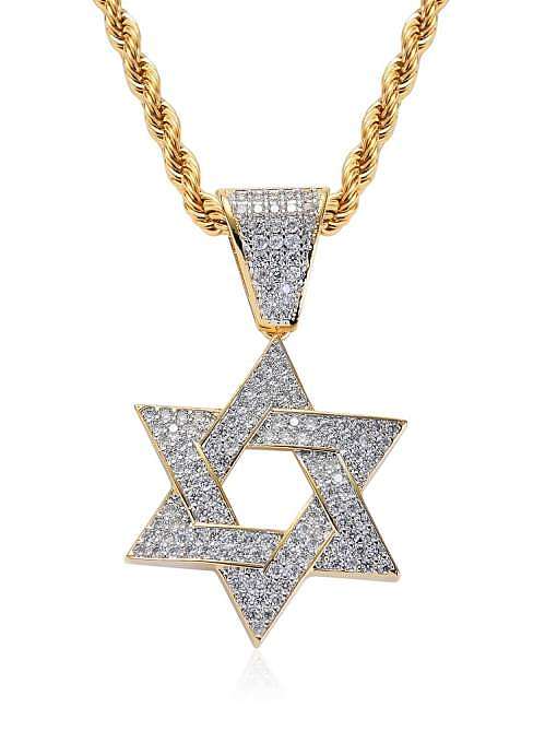 Brass Cubic Zirconia Six-pointed star Hip Hop Necklace
