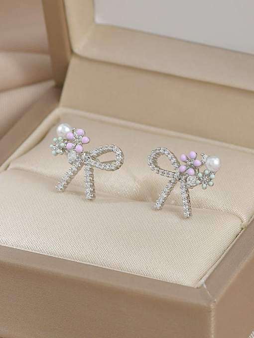 Brass Cubic Zirconia Bowknot Dainty Stud Earring