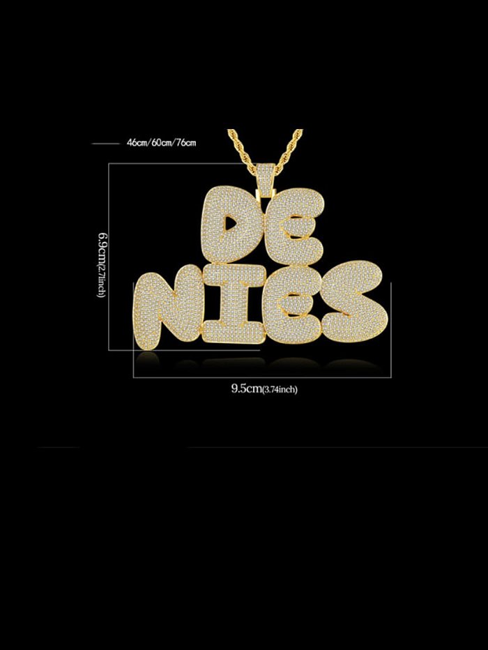 Brass Cubic Zirconia Letter Hip Hop Necklace