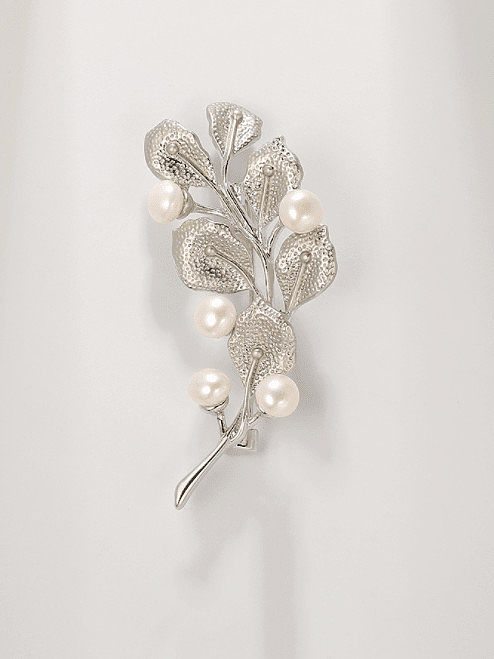 Brass Imitation Pearl Leaf Minimalist Brooch