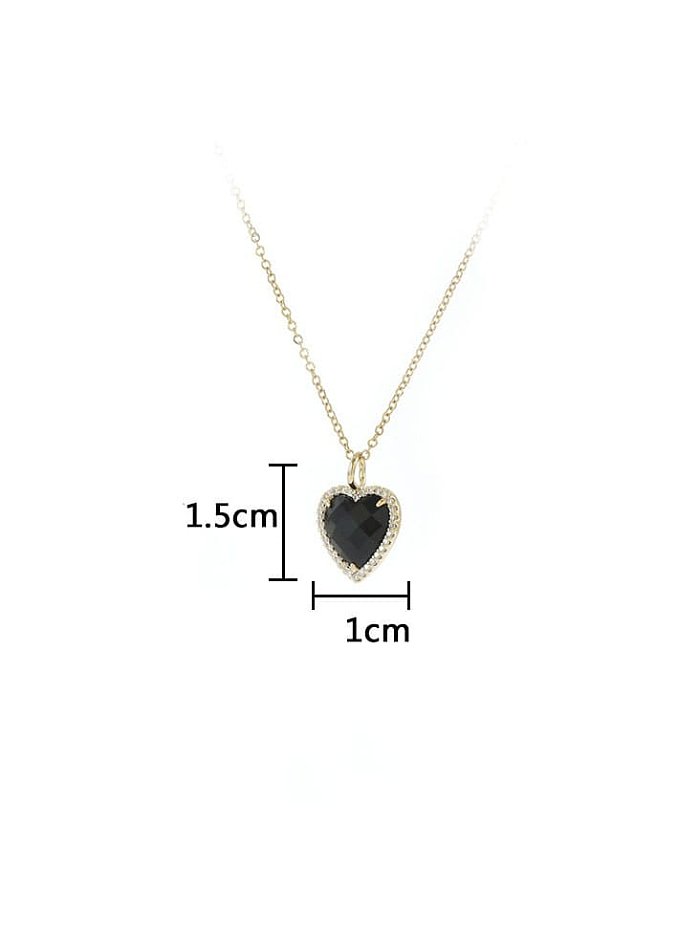 Brass Cubic Zirconia Black Heart Dainty Necklace