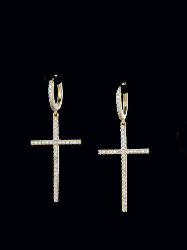 Brass Cubic Zirconia Cross Minimalist Huggie Earring