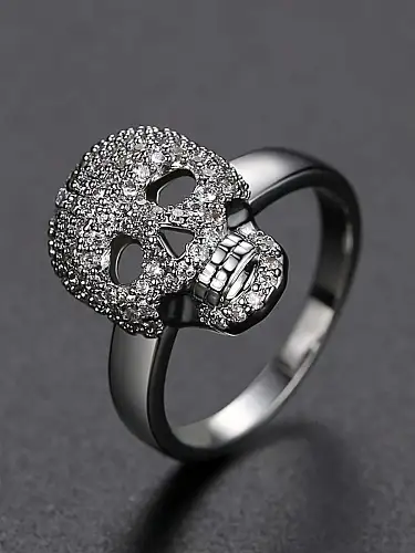 Brass Cubic Zirconia Skull Minimalist Band Ring