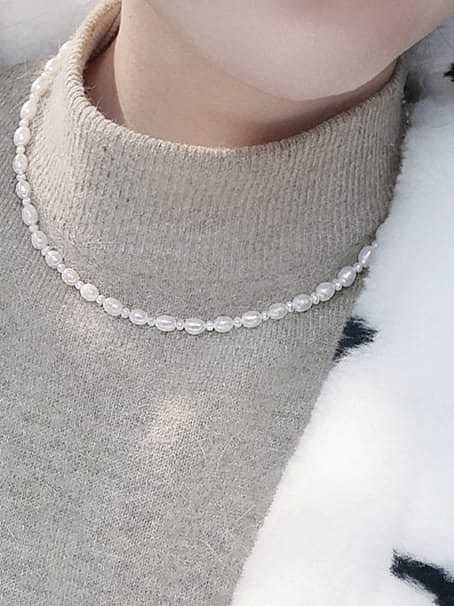 Brass Freshwater Pearl Round Minimalist Necklace