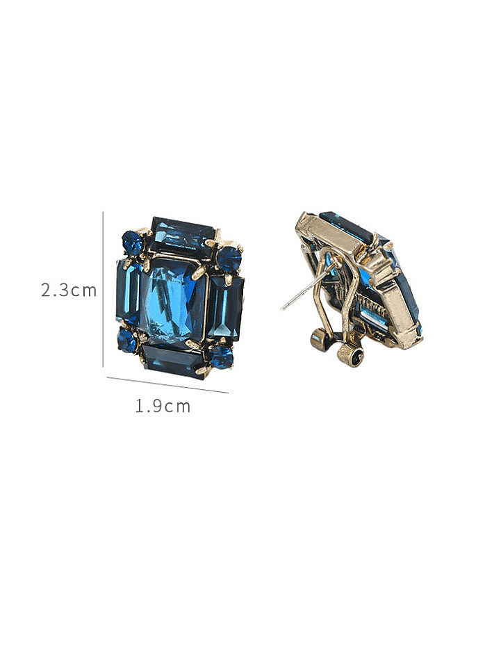 Brass Glass Stone Square Vintage Stud Earring