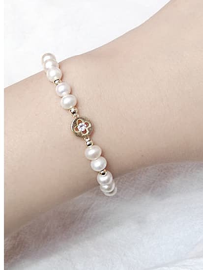 Brass Freshwater Pearl Round Minimalist Beaded Bracelet