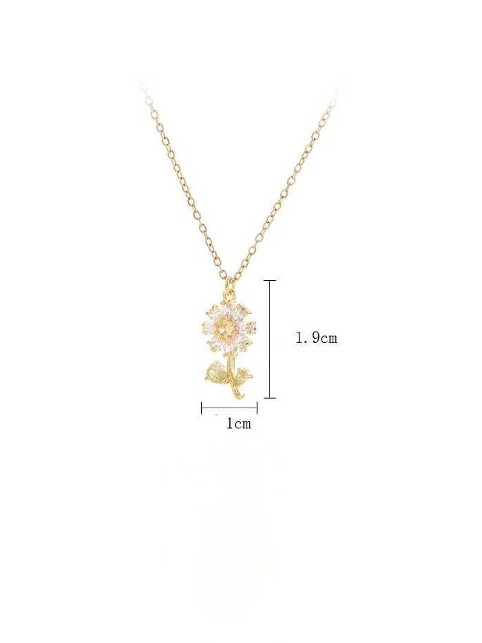 Brass Cubic Zirconia Flower Dainty Necklace