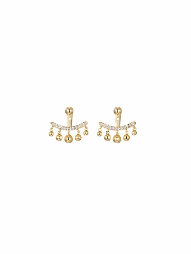 Brass Cubic Zirconia Tassel Dainty Stud Earring
