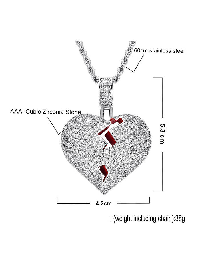 Brass Cubic Zirconia Heart Hip Hop Necklace