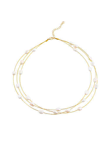 Runde, minimalistische, mehrsträngige Halskette mit Süßwasserperlen aus Messing