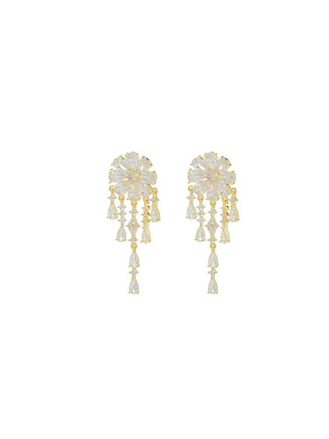 Brass Cubic Zirconia Tassel Luxury Stud Earring