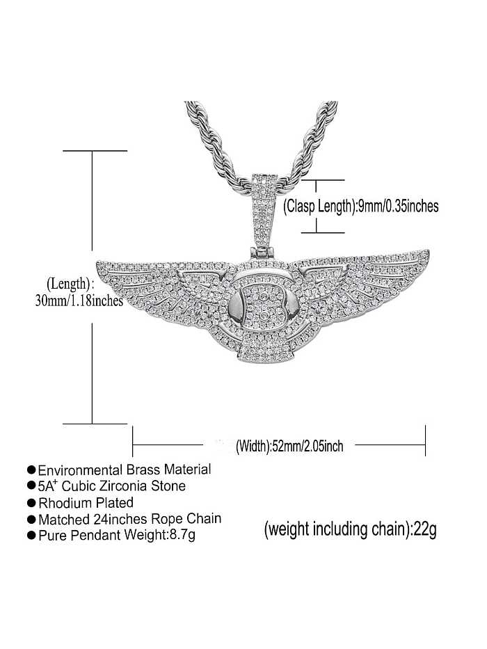 Brass Cubic Zirconia Wing Hip Hop Necklace