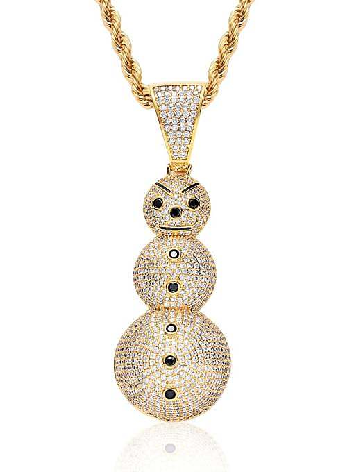 Brass Cubic Zirconia White Snowman Hip Hop Necklace