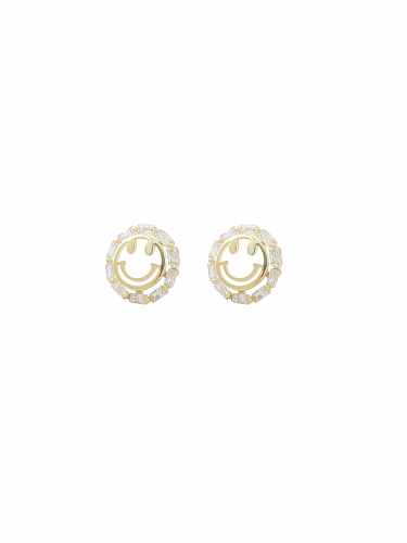 Brass Cubic Zirconia Smiley Dainty Stud Earring