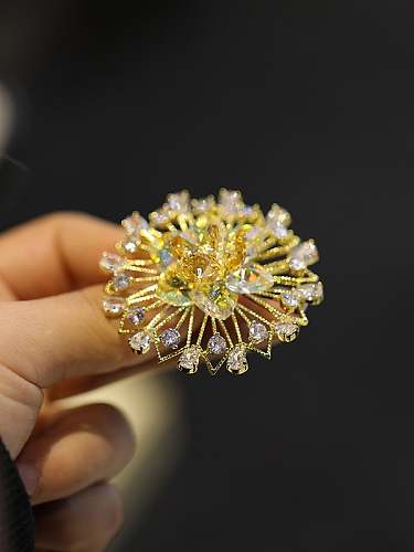 Brass Austrian Crystal Flower Dainty Brooch