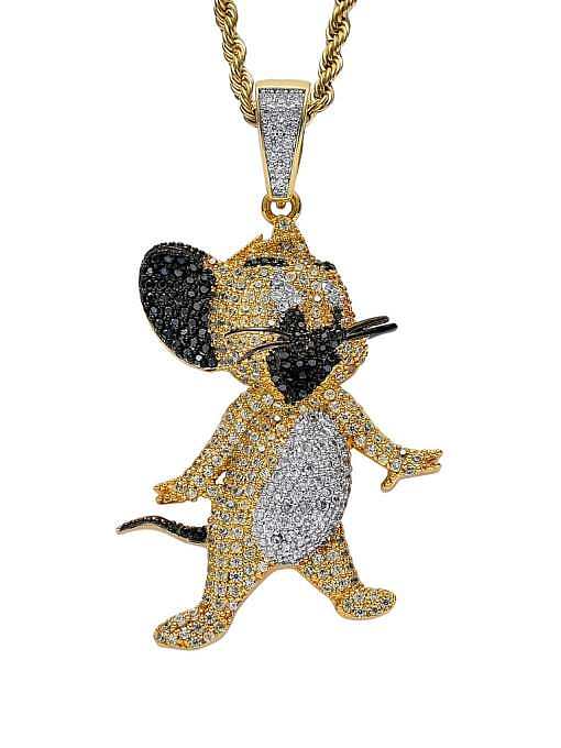 Brass Cubic Zirconia Mouse Hip Hop Necklace
