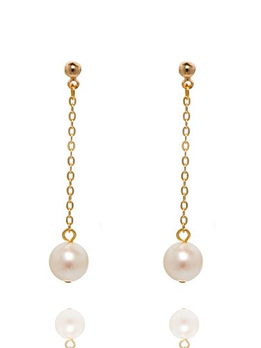 Aretes colgantes minimalistas con borla de perlas de agua dulce de latón