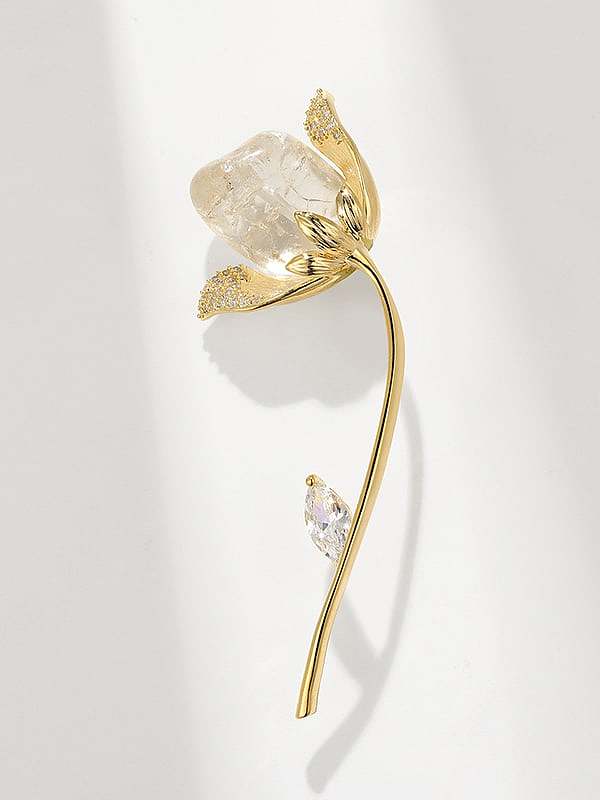 Brass Crystal Flower Vintage Brooch