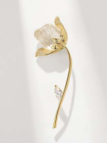 Brass Crystal Flower Vintage Brooch