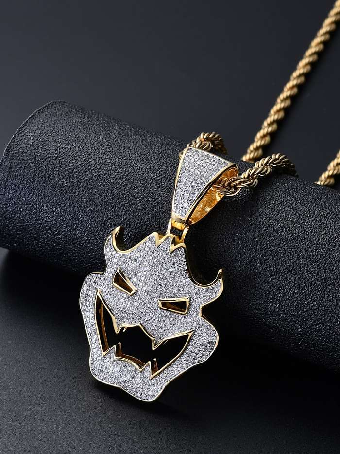 Brass Cubic Zirconia Monster Hip Hop Necklace