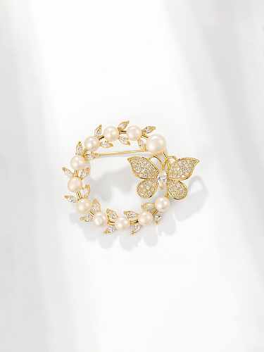 Brass Cubic Zirconia Flower Dainty Brooch