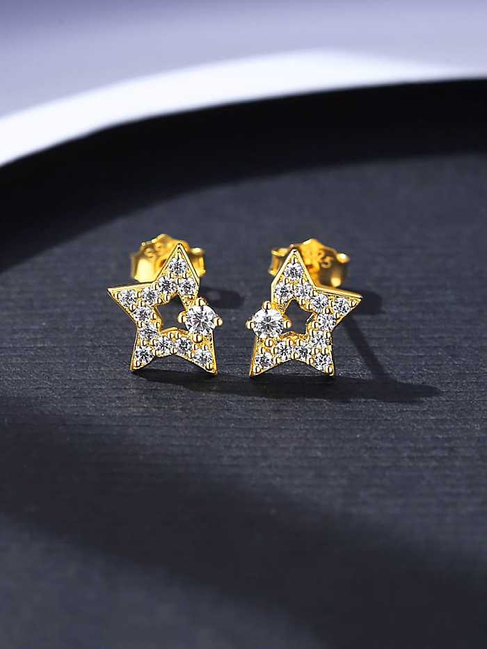 925 Sterling Silver Cubic Zirconia Asymmetrical Star Minimalist Stud Earring