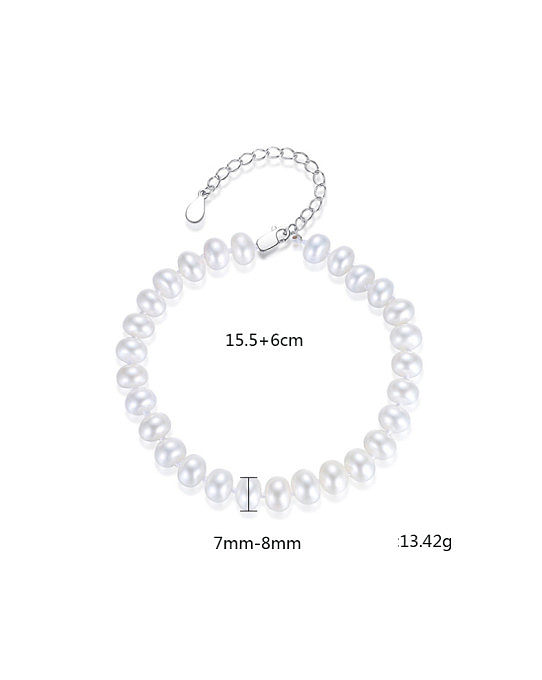 Pure silver 7-8mm natural freshwater pearl bracelet