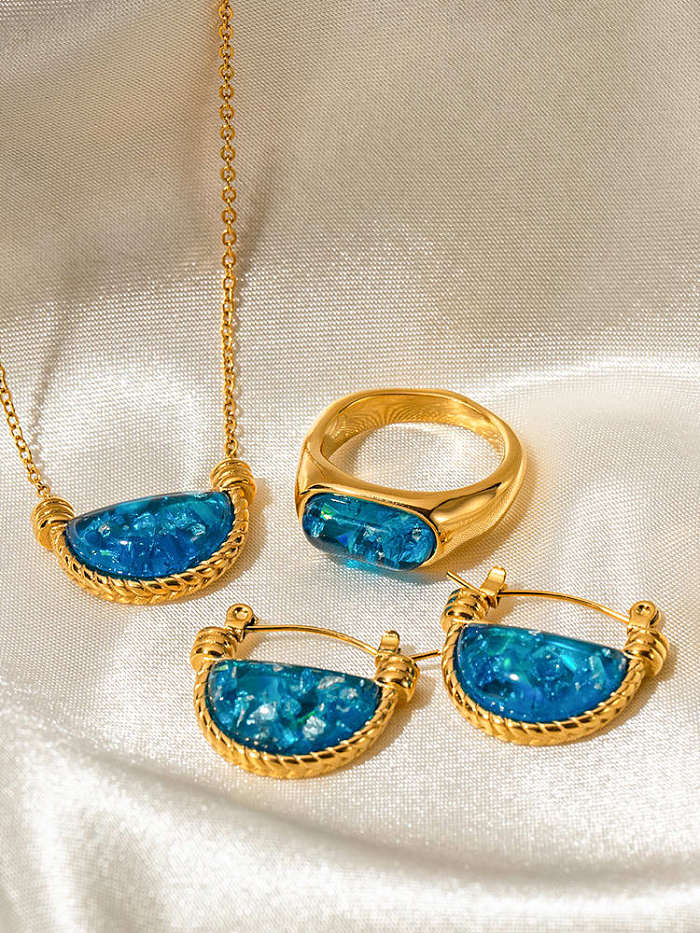 Trend Geometric Stainless steel Resin Blue Earring and Necklace Set