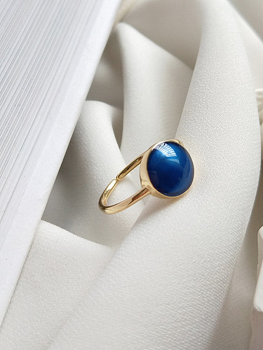 خاتم قابل للتعديل من الفضة الإسترليني باللون الأزرق البحري