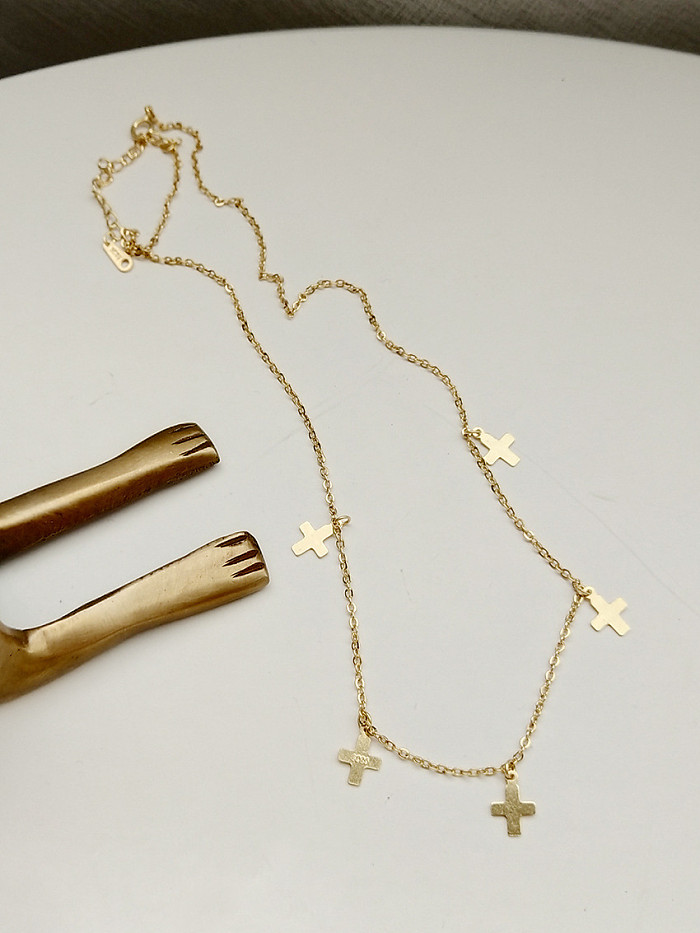 Mini-Kreuz-Halskette aus reinem Silber und Gold