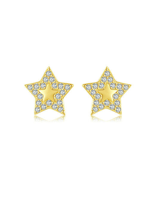 925 Sterling Silver Cubic Zirconia Pentagram Minimalist Stud Earring