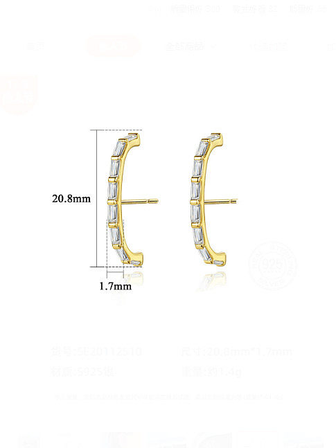 Brinco de prata esterlina 925 zircônia cúbica geométrica minimalista