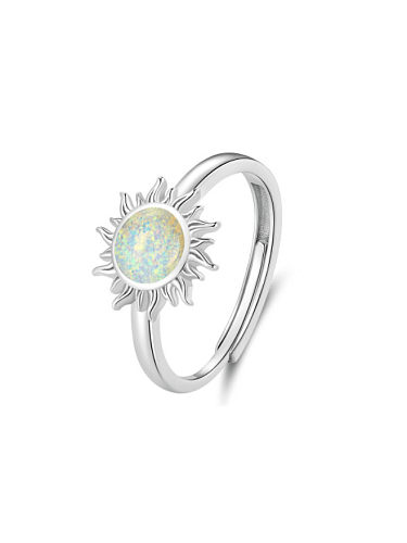 Anel delicado de flor de opala sintética de prata esterlina 925