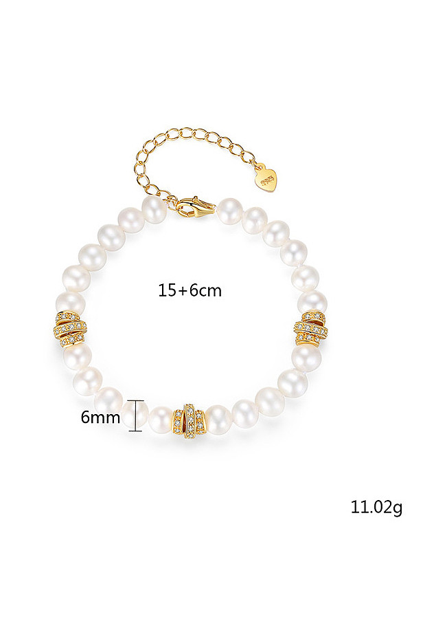 Pure silver freshwater pearl beads Gold Zricon Bracelet