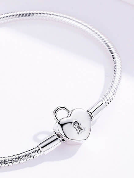 925 silver cute heart lock Chain Bracelet