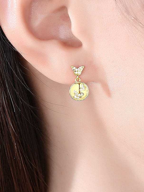 Geometrischer minimalistischer Kronleuchter-Ohrring aus 925er Sterlingsilber mit Zirkonia