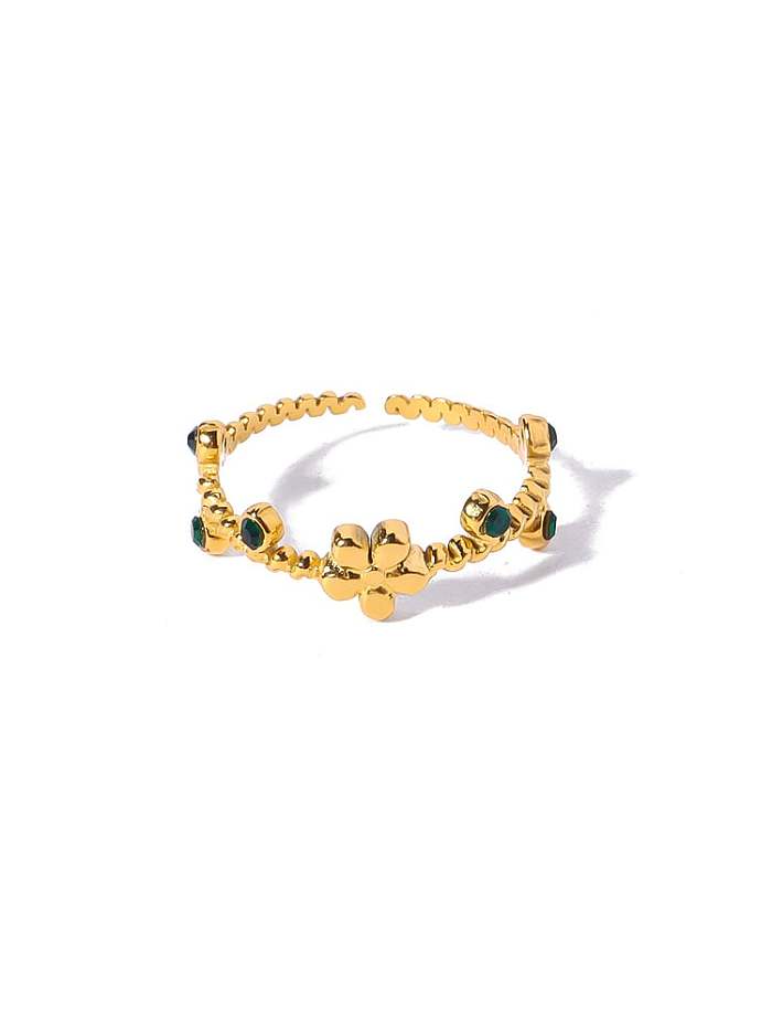 Titanium Steel Cubic Zirconia Flower Dainty Band Ring