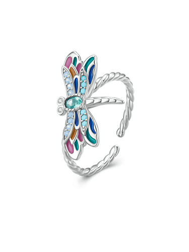 925 Sterling Silver Cubic Zirconia Dragonfly Dainty Band Ring