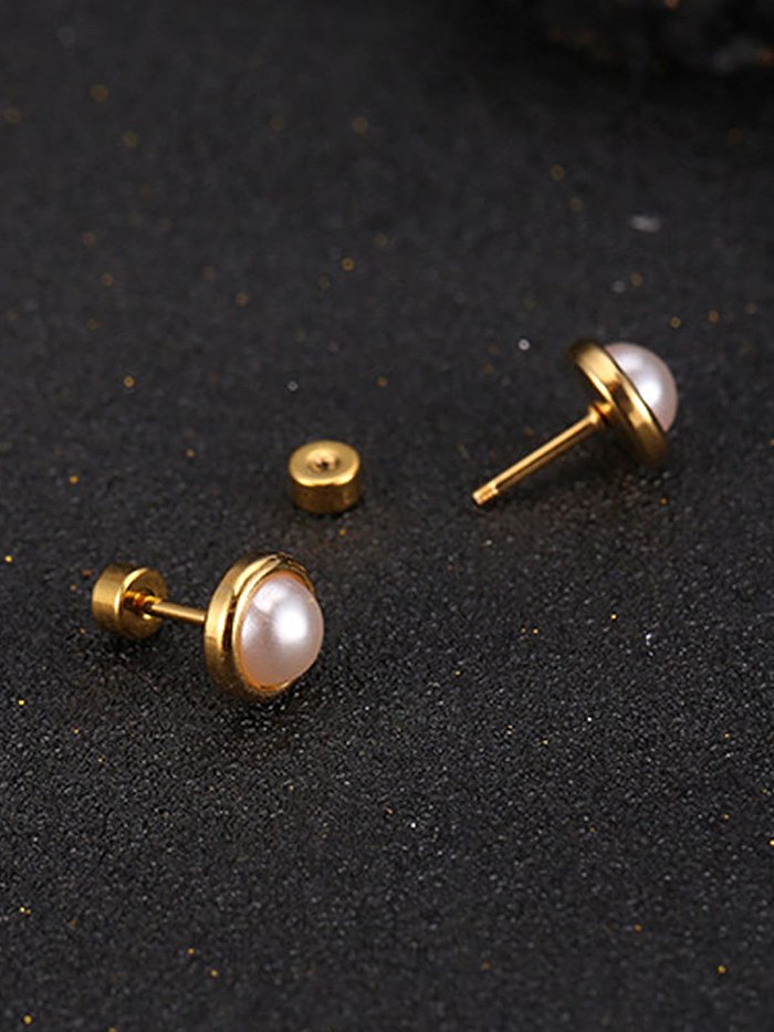 Boucles d'Oreilles Goujon Minimaliste Géométrique Perle d'Imitation Acier Titane