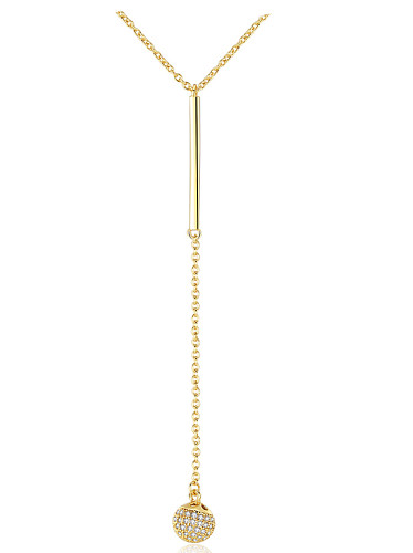 Collier long pendentif boule de zircons en or 18 carats plaqué argent pur