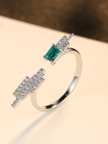 Ring aus Sterlingsilber mit Smaragd-Intarsien und geometrischem Zirkon in freier Größe