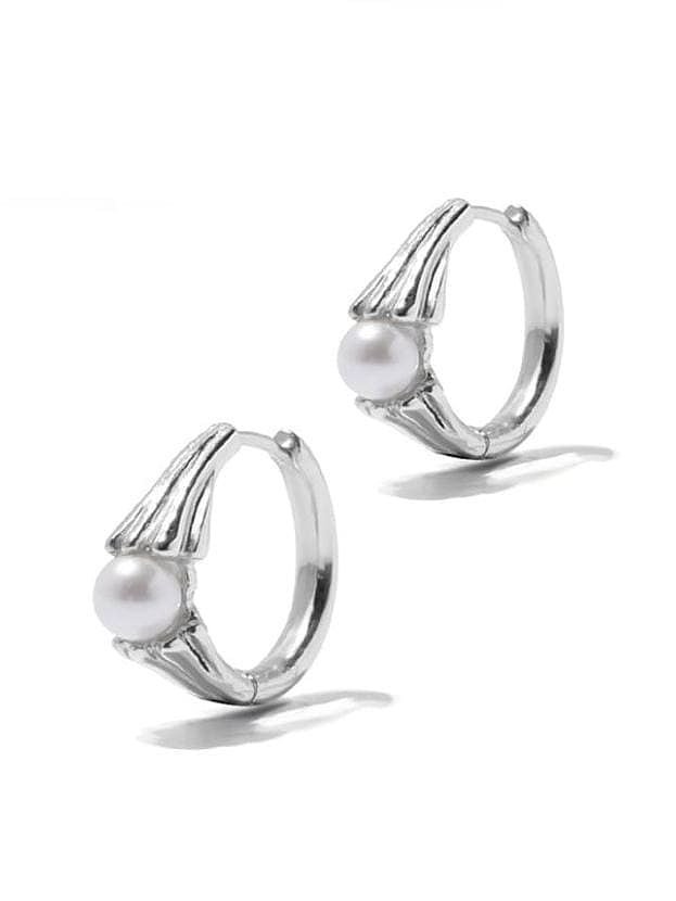 925 Sterling Silver Imitation Pearl Geometric Minimalist Stud Earring