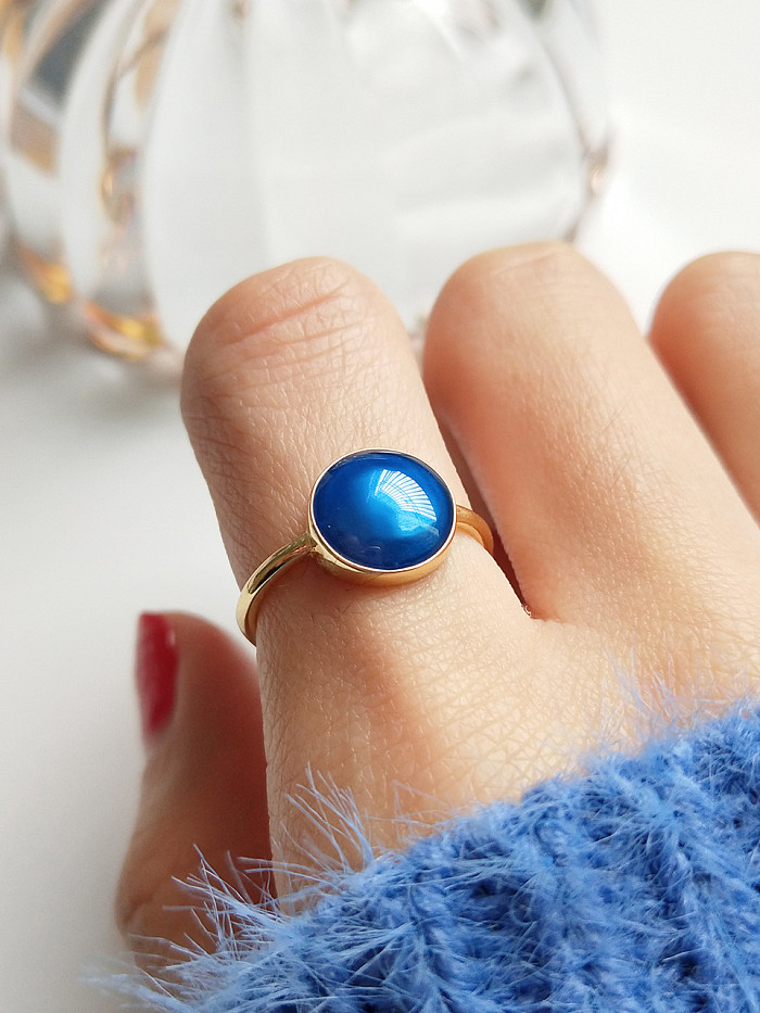 Sterling silver sea blue open adjustable ring