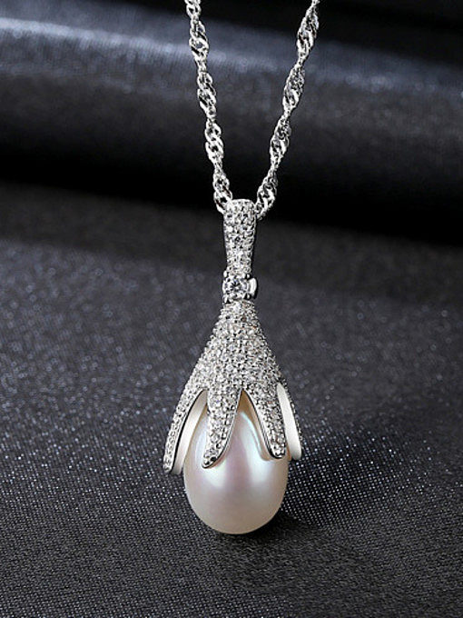 Pure silver inlaid AAA zircon natural pearl necklace