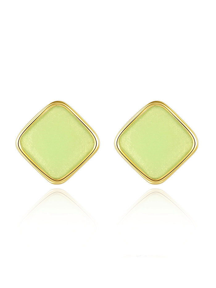 925 Sterling Silver Enamel Square Minimalist Stud Earring