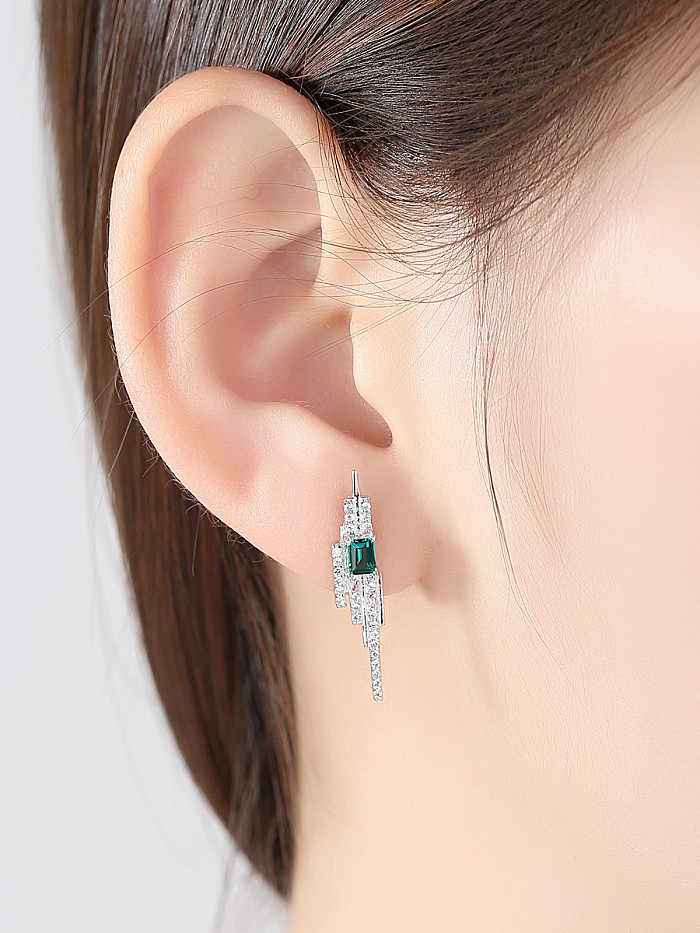 Sterling silver emerald inlaid zircon geometric free size earring