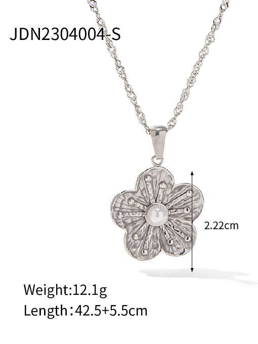 Trend Flower Stainless steel Imitation Pearl Earring and Necklace Set