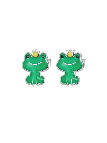 925 Sterling Silver Enamel Frog Cute Stud Earring