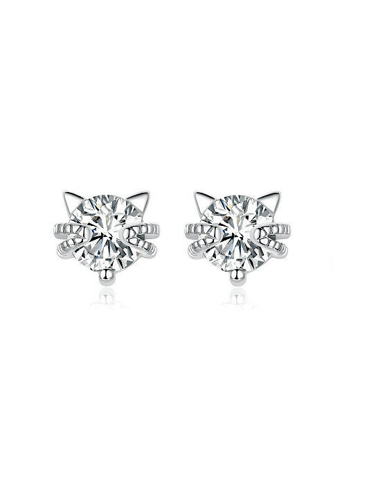925 Sterling Silver Cubic Zirconia Heart Cute Stud Earring