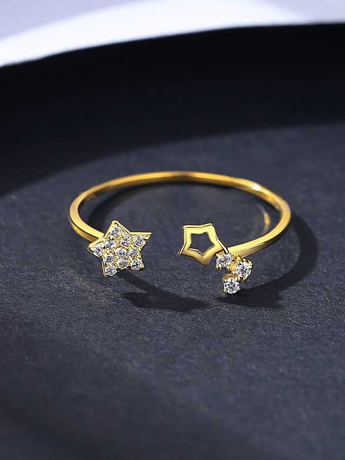925 Sterling Silver Cubic Zirconia Pentagram Minimalist Band Ring